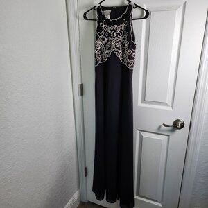 Vintage Jessica McClintock Gunne Sax Embroidered Maxi Dress Small Chiffon Formal